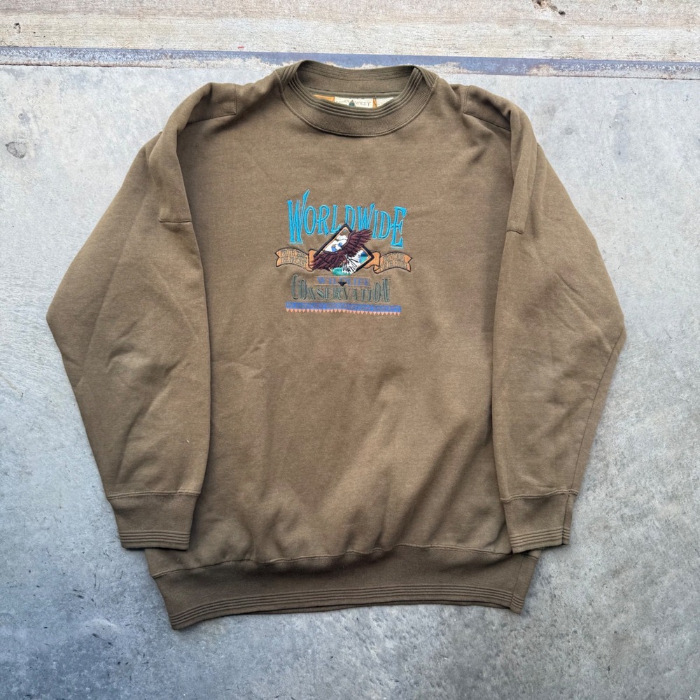 Vintage Northwest Territory Worldwide Wildlife Eagle Sweatshirt Brown Mens Large